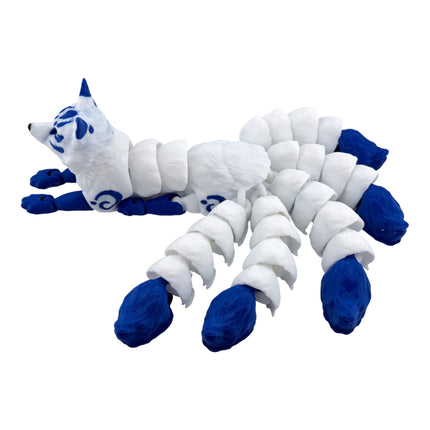 3D Printed Flexi Kitsune (5 Tails) – Blue & White Variation
