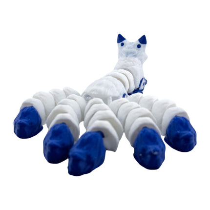 3D Printed Flexi Kitsune (5 Tails) – Blue & White Variation