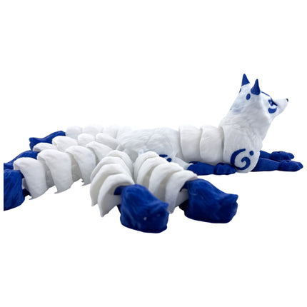 3D Printed Flexi Kitsune (5 Tails) – Blue & White Variation