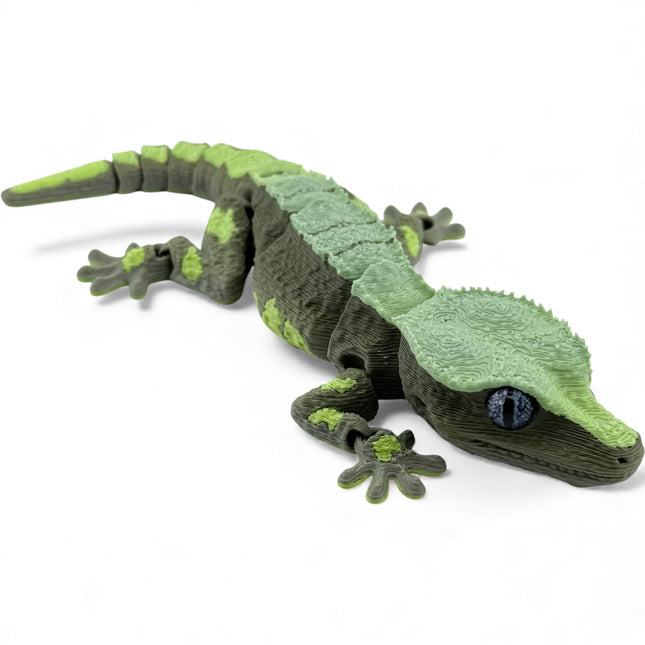 Crested gecko figurine, camouflage morph 3D printed with glass eyes