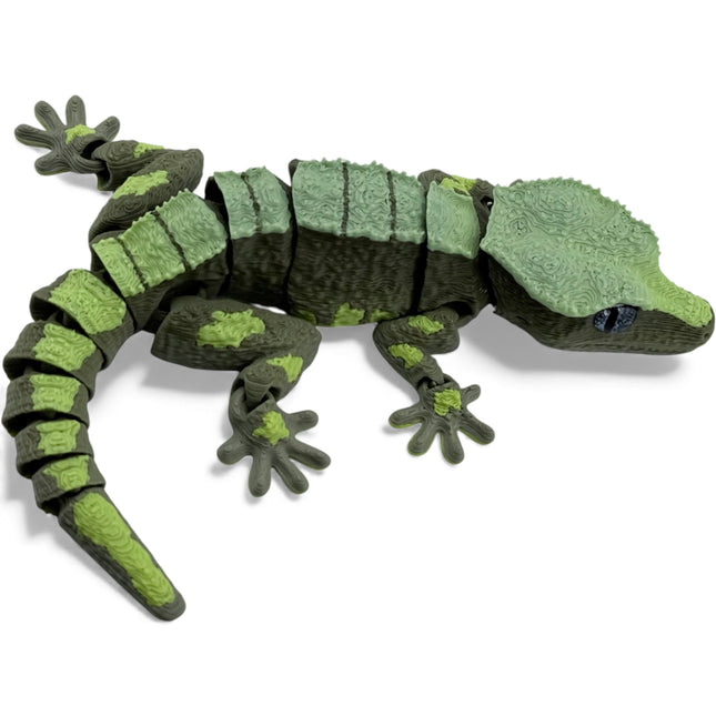 Crested gecko figurine, camouflage morph 3D printed with glass eyes