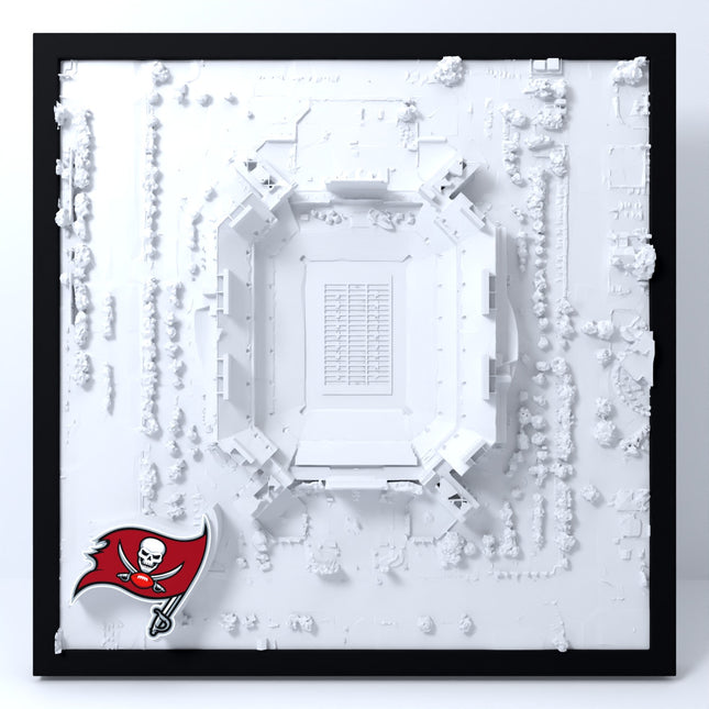 3D topographical map of Raymond James Stadium in a Matte Black frame, front view (digital rendering)