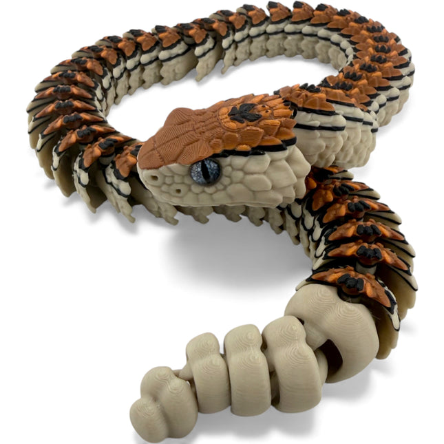 3D Printed Flexible Rattlesnake with Realistic Glass Eyes – 24 Inches Long