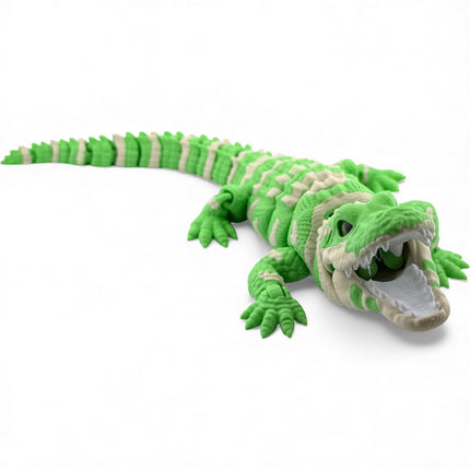 3D Printed Realistic Alligator with Glass Eyes and Articulated Jaw – Matte Light Green Gradient (14 Inches Long)
