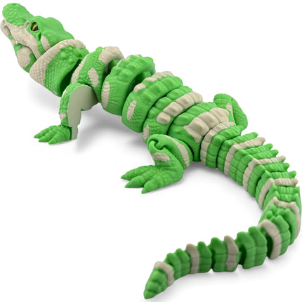 3D Printed Realistic Alligator with Glass Eyes and Articulated Jaw – Matte Light Green Gradient (14 Inches Long)