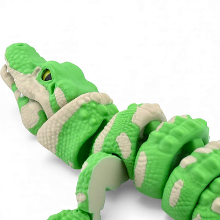 3D Printed Realistic Alligator with Glass Eyes and Articulated Jaw – Matte Light Green Gradient (14 Inches Long)