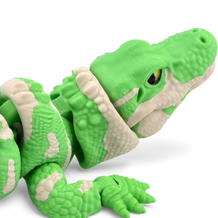 3D Printed Realistic Alligator with Glass Eyes and Articulated Jaw – Matte Light Green Gradient (14 Inches Long)