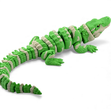 3D Printed Realistic Alligator with Glass Eyes and Articulated Jaw – Matte Light Green Gradient (14 Inches Long)