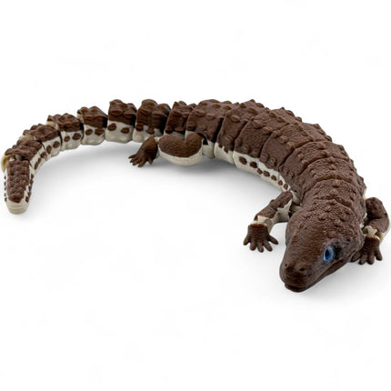 3D Printed Articulated Earless Monitor Lizard – Dark Brown Variant with Realistic Glass Eyes