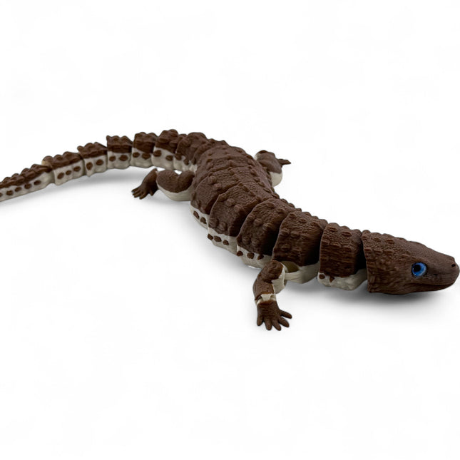 Earless Monitor Lizard Figurine, Articulated Dark Brown 3D Printed Reptile with Glass Eyes