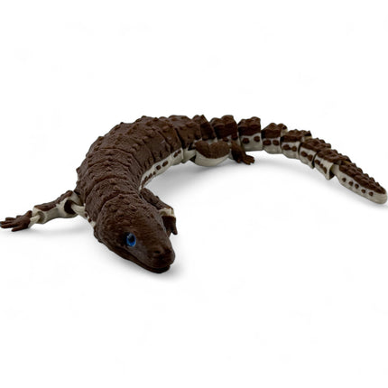 3D Printed Articulated Earless Monitor Lizard – Dark Brown Variant with Realistic Glass Eyes