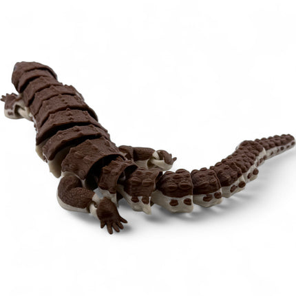 3D Printed Articulated Earless Monitor Lizard – Dark Brown Variant with Realistic Glass Eyes