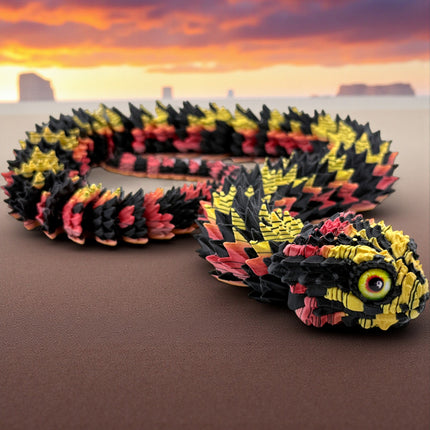 3D Printed Tiger Phase Bush Viper Snake – Retractable Fangs Model with Glass Eyes