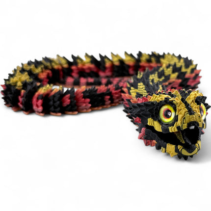 3D Printed Tiger Phase Bush Viper Snake – Retractable Fangs Model with Glass Eyes