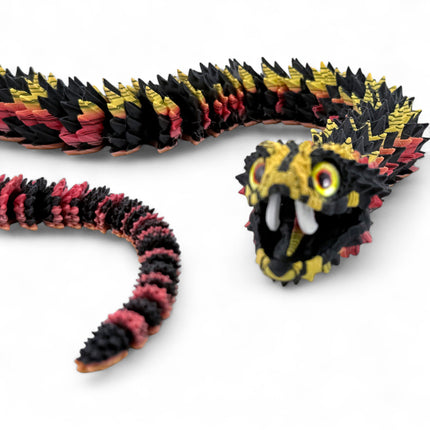 3D Printed Tiger Phase Bush Viper Snake – Retractable Fangs Model with Glass Eyes