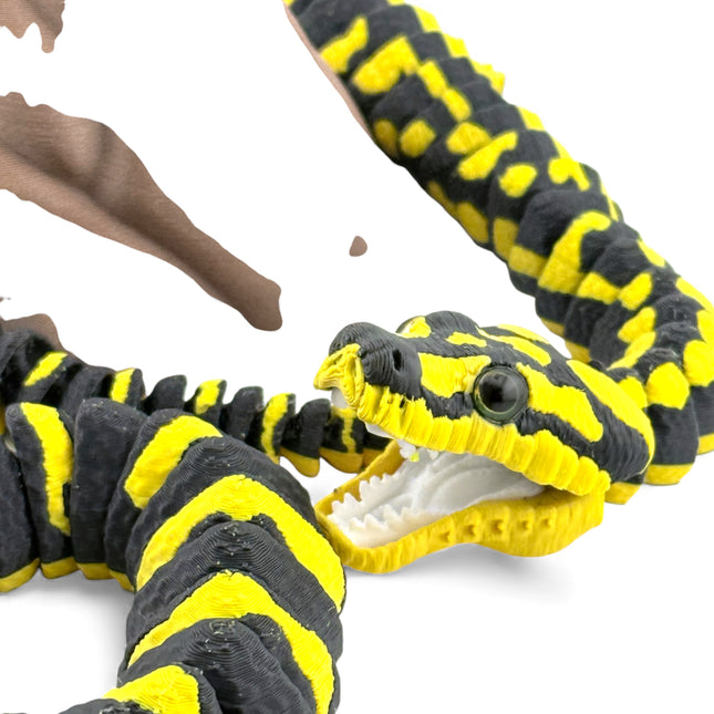 Jungle Carpet Python Figurine – 3D Printed Snake with Glass Eyes & Wood Display Stand