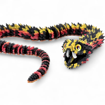 3D Printed Tiger Phase Bush Viper Snake – Retractable Fangs Model with Glass Eyes