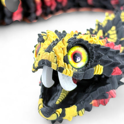 3D Printed Tiger Phase Bush Viper Snake – Retractable Fangs Model with Glass Eyes