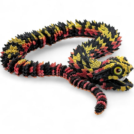 3D Printed Tiger Phase Bush Viper Snake – Retractable Fangs Model with Glass Eyes