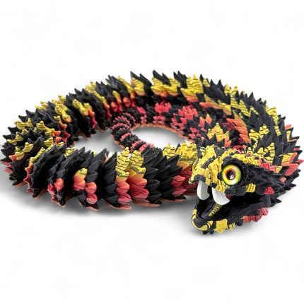 3D Printed Tiger Phase Bush Viper Snake – Retractable Fangs Model with Glass Eyes