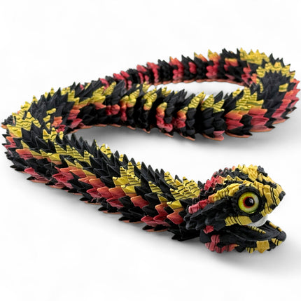 3D Printed Tiger Phase Bush Viper Snake – Retractable Fangs Model with Glass Eyes
