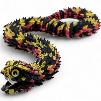 3D Printed Tiger Phase Bush Viper Snake – Retractable Fangs Model with Glass Eyes
