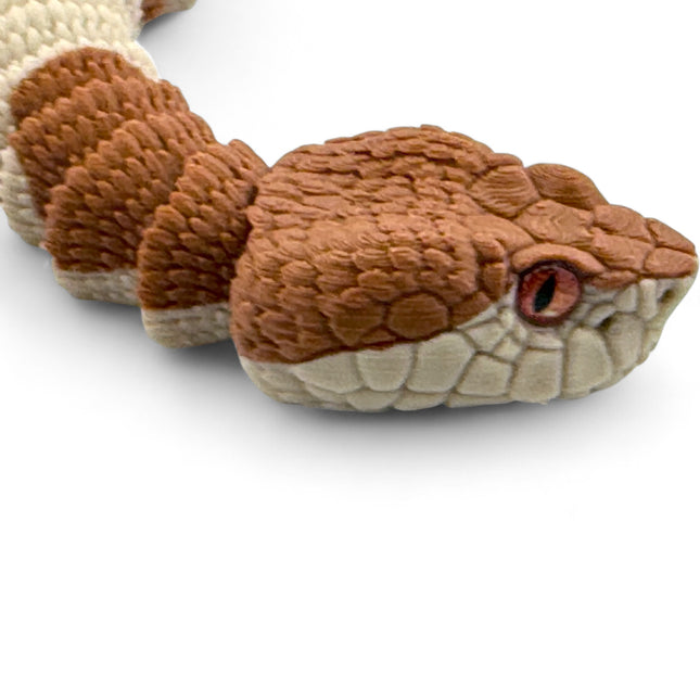 Copperhead Snake Figurine – Realistic Articulated 3D Printed Snake with Glass Eyes, Desk Decor