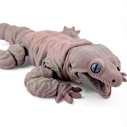 3D Printed Leachie Day Gecko with Realistic Glass Eyes – Natural Brown Gradient (12 Inches Long)