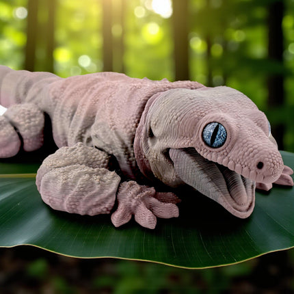 3D Printed Leachie Day Gecko with Realistic Glass Eyes – Natural Brown Gradient (12 Inches Long)