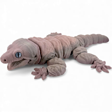 3D Printed Leachie Day Gecko with Realistic Glass Eyes – Natural Brown Gradient (12 Inches Long)