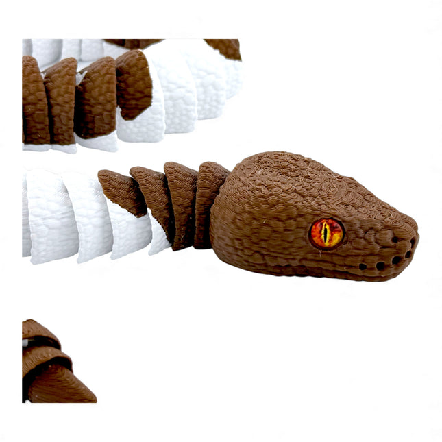 3D Printed Brown and White Ball Python with Realistic Glass Eyes – 24 Inches Long