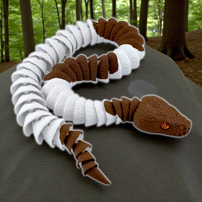 3D Printed Brown and White Ball Python with Realistic Glass Eyes – 24 Inches Long