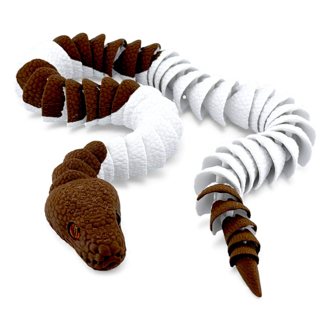 3D Printed Ball Python Figurine - Articulated Brown & White Snake, 24 Inch Reptile Decor with Glass Eyes