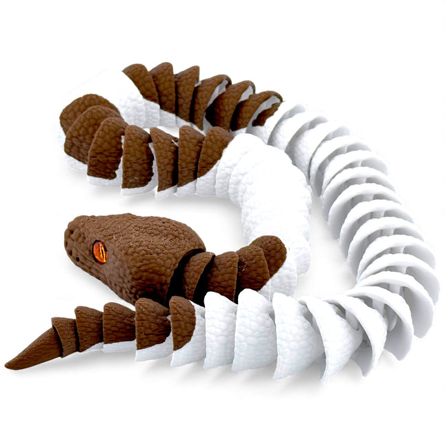 3D Printed Ball Python Figurine - Articulated Brown & White Snake, 24 Inch Reptile Decor with Glass Eyes
