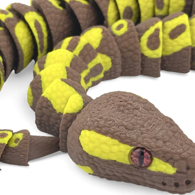 3D Printed Brown and Yellow Ball Python with Realistic Glass Eyes – 24 Inches Long