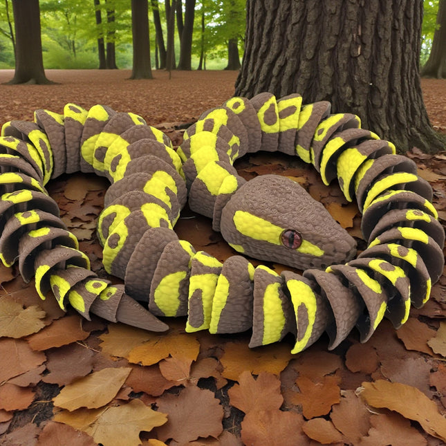 3D Printed Brown and Yellow Ball Python with Realistic Glass Eyes – 24 Inches Long