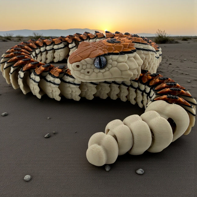 3D Printed Flexible Rattlesnake with Realistic Glass Eyes – 24 Inches Long