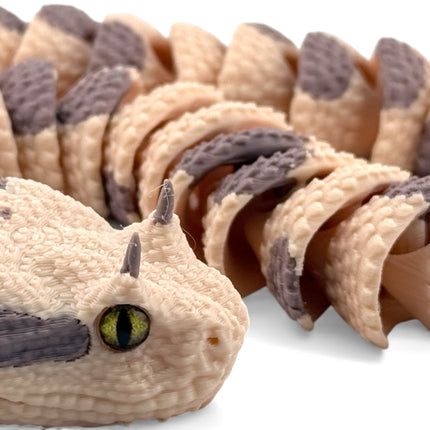 3D Printed Articulated Horned Viper Snake with Realistic Glass Eyes – 23 Inches Long