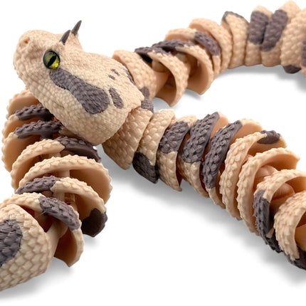 3D Printed Articulated Horned Viper Snake with Realistic Glass Eyes – 23 Inches Long