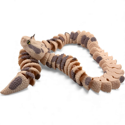 3D Printed Articulated Horned Viper Snake with Realistic Glass Eyes – 23 Inches Long
