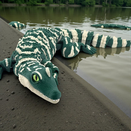 3D Printed Baby Alligator with Realistic Glass Eyes – Dark Green Variant (13 Inches Long)