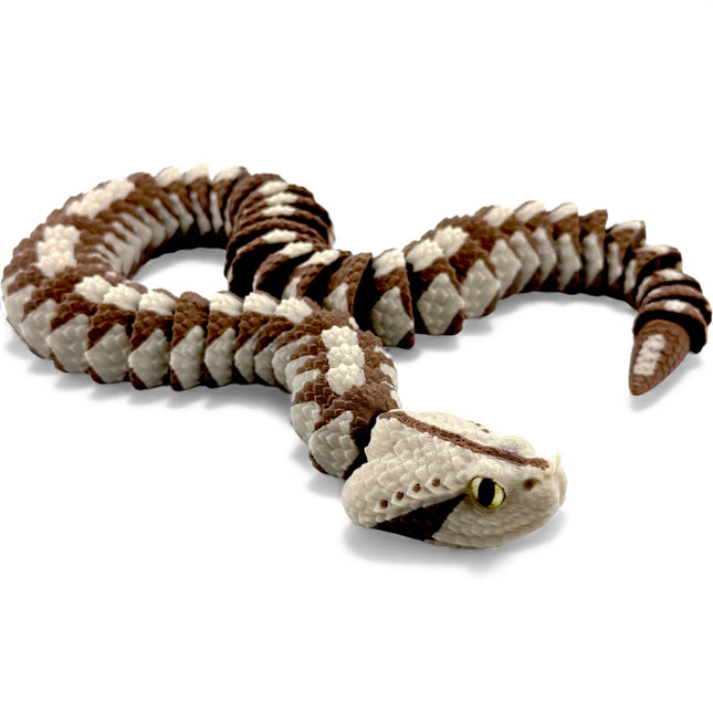 3D Printed Articulated Gaboon Viper with Realistic Glass Eyes