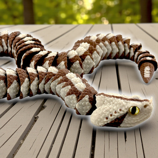 3D Printed Articulated Gaboon Viper with Realistic Glass Eyes