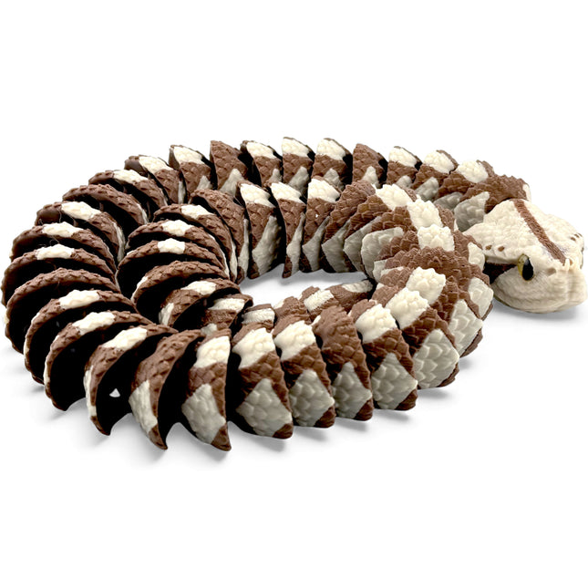 Gaboon Viper Figurine, Articulated Flexi 3D Printed Snake with Realistic Glass Eyes