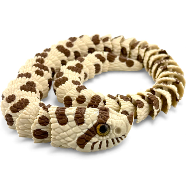 Hognose Snake Figurine, Articulated 20 Inch 3D Printed Snake with Glass Eyes, Desk Decor