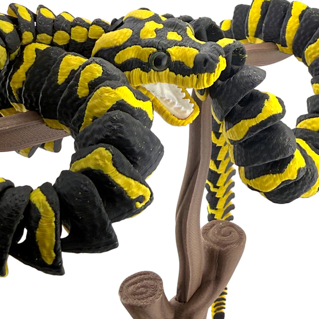 3D Printed Jungle Carpet Python with Realistic Glass Eyes and Wood Display Stand