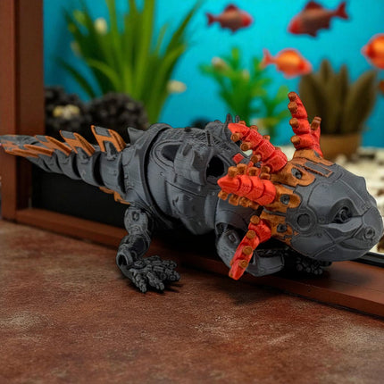 3D Printed Axolotyl-  RobotoLotyl Steampunk , Mechanical Steampunk Animal Figurine, Whimsical Gears and Metallic Accents