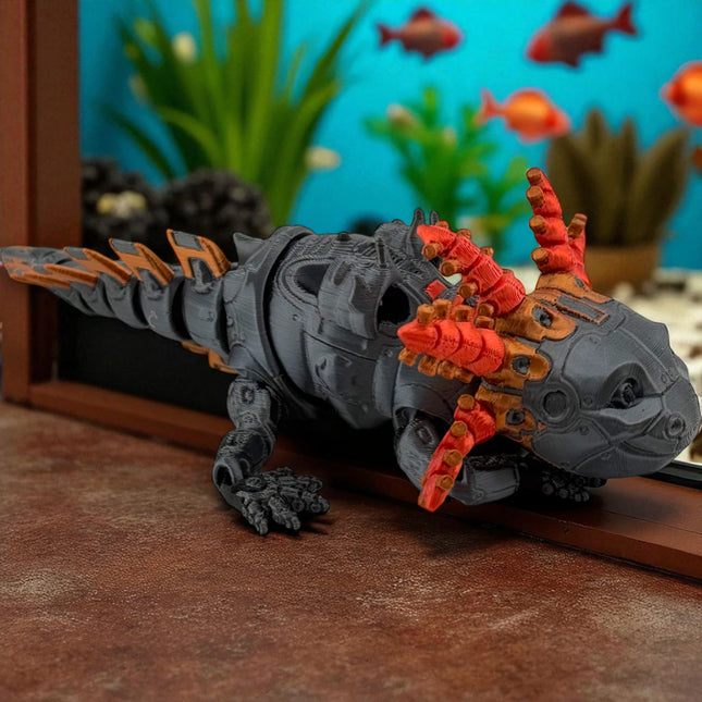 3D Printed Axolotyl-  RobotoLotyl Steampunk , Mechanical Steampunk Animal Figurine, Whimsical Gears and Metallic Accents
