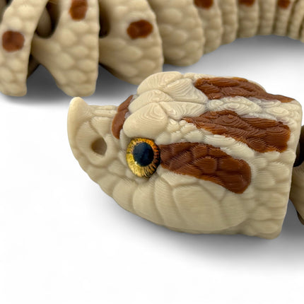 3D Printed Hognose Snake Sculpture: Glass Eyes, Lifelike Reptile Decor