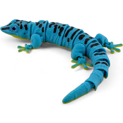 3D Printed Flexi Giant Day Gecko with Realistic Glass Eyes – Sky Blue with Full Body Black Markings